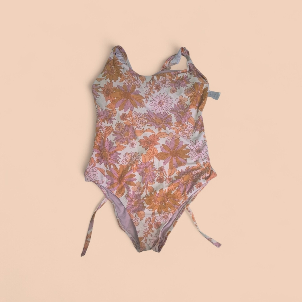 Kona Sol Floral One Piece Open Back Pink And Orange Size XL